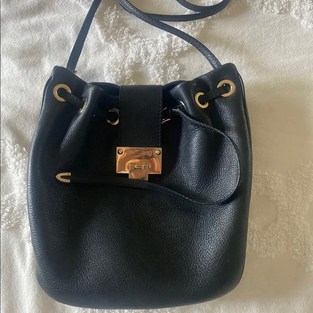 Jimmy Choo bucket crossbody handbag purse black leather